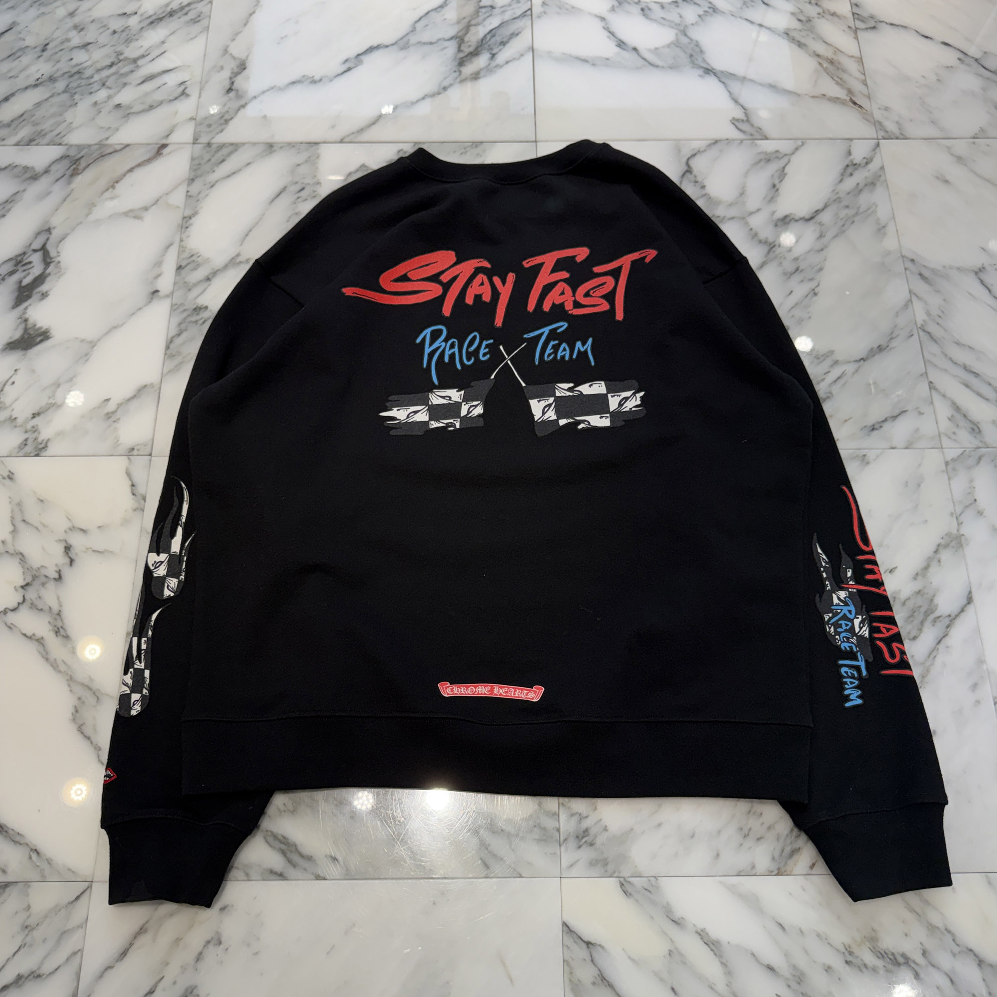 CHROME HEARTS × MATTY BOY PPO STAY FAST RACE TEAM Sweatshirt Size XL クロムハーツ × マッティボーイ ステイファスト スピード競技野球クラブ トレーナー 調教師 袖刷り上げる 黒いこと 大きさXL【260603】【中古-A】