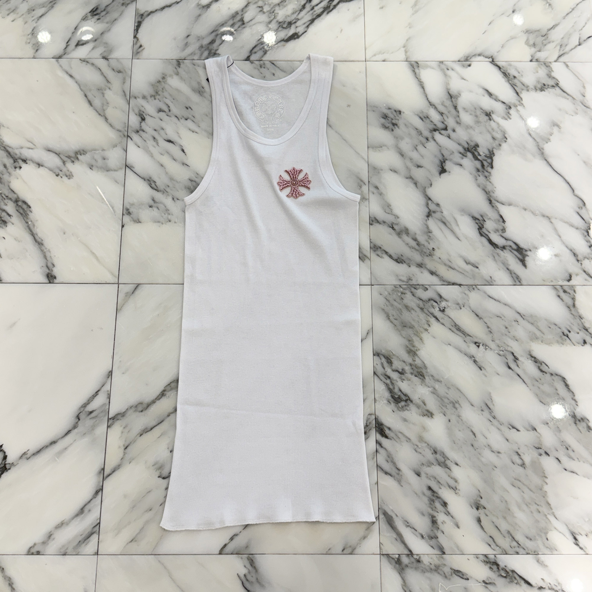 CHROME HEARTS Beads Embroidery CH Plus Tank Top Size XS/S クロムハーツ ビーズ刺しゅう CH足し加える 貯蔵タンクいの一番 衣裳 レディースCr 白いこと×サクラ色 大いさXS/S【260603】【新古品】