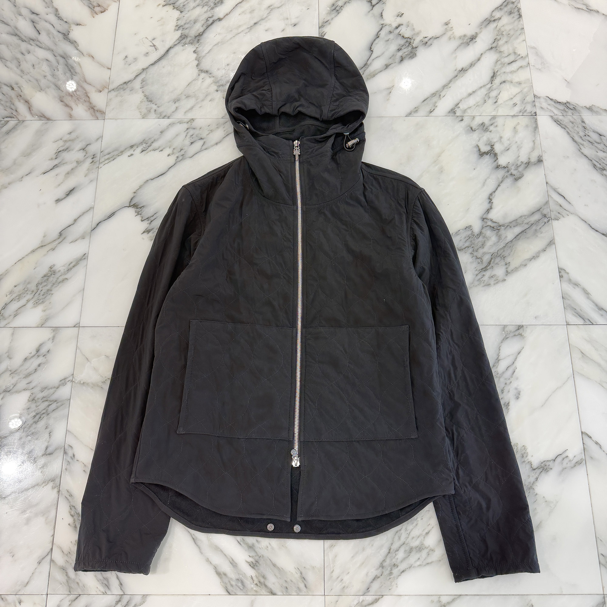 CHROME HEART Y NOT Nylon Zip Up Quilting Hooded Jacket Size S クロムハーツ ワイ航空マイル ナイロン ジップアップ キルティング フーデッド 上衣 ジップジャケット 裏起毛 ダブルジップ スクロール一皿 ダガージップ 黒いこと 大きさS【260604】【中古-A】