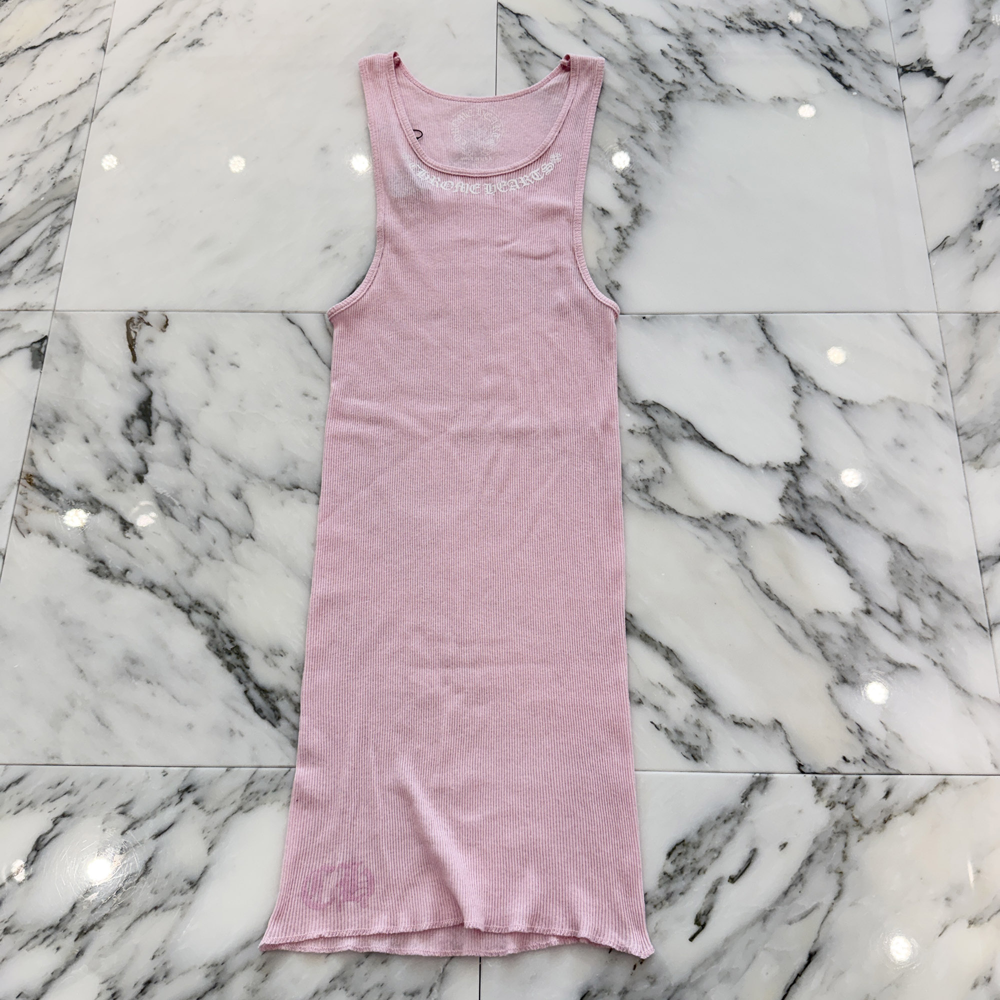 CHROME HEARTS Love You Rib Tank Top Size L クロムハーツ ラブユー 肋材 貯蔵タンクいの一番 スクロールロゴタイプ サクラ色×白いこと 大いさL【260605】【新古品】