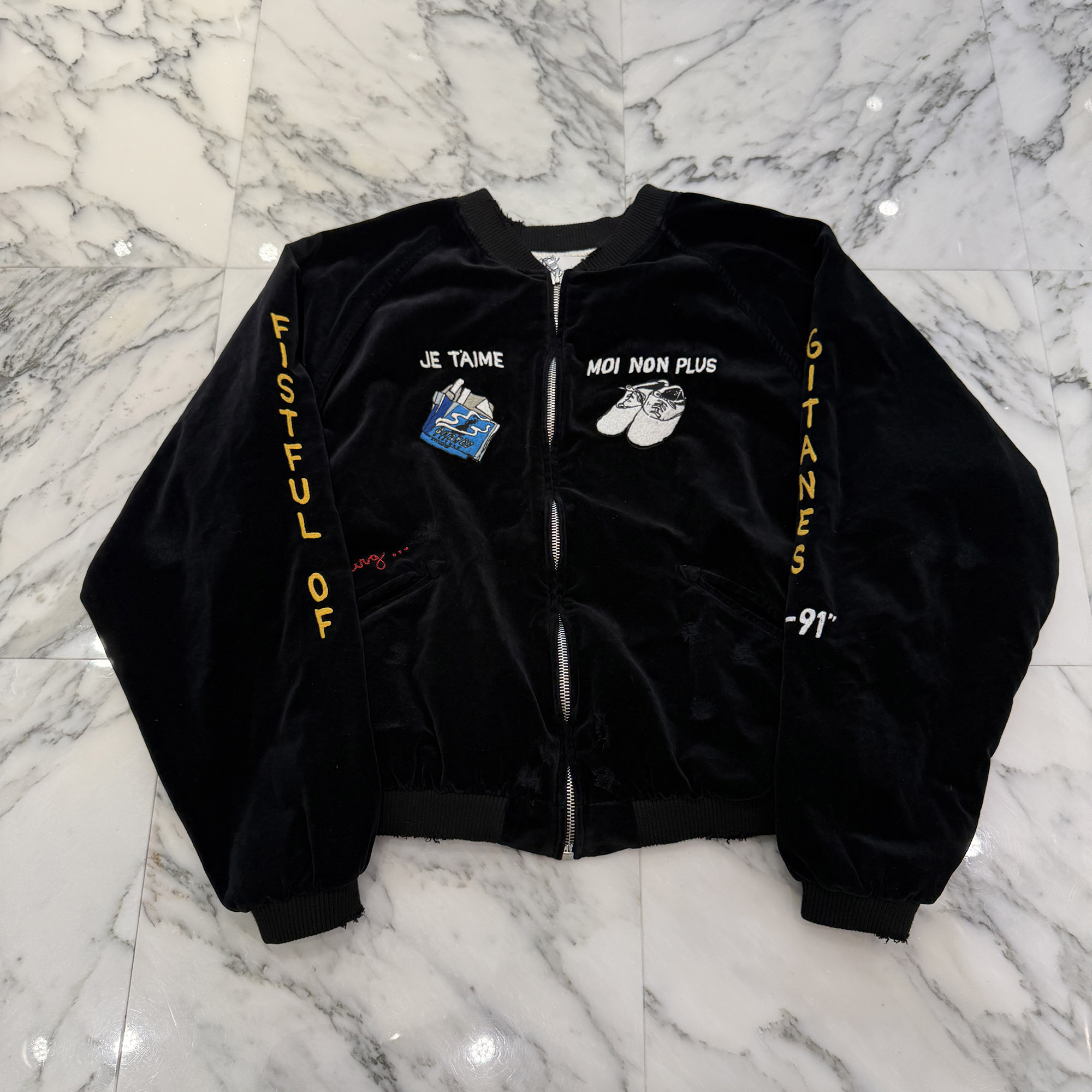 Paly Hollywood 2025AW Embroidery Serge Souvenir Jacket 7u002q3009-blk Size L パーリーハリウッド 刺しゅう セルジュ 差し上げ物 上衣 刺・墸継ぎ切れ 不都合工業 ヴィンテージ工業 黒いこと×黄色×白いこと 大きさL【260607】【新古品】