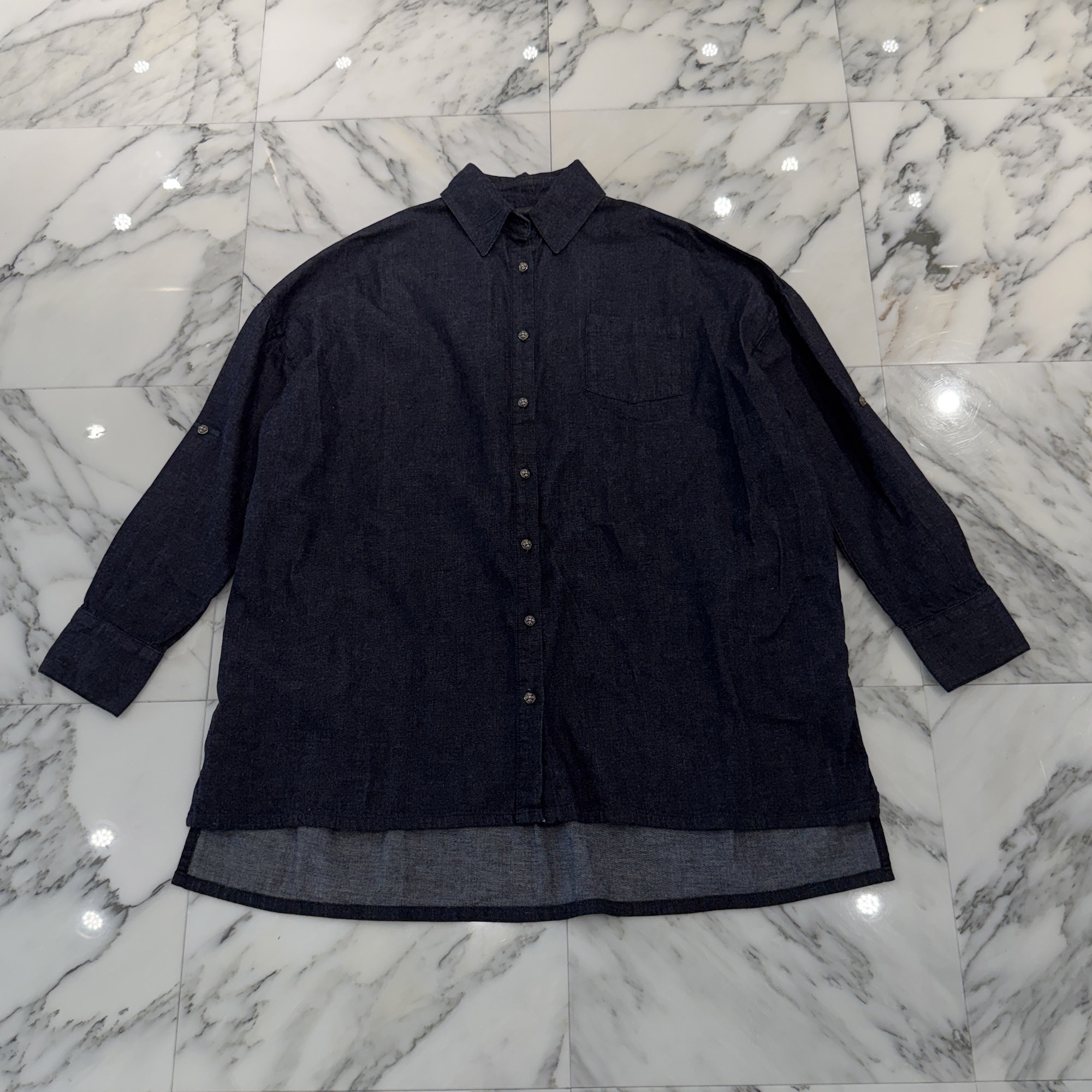 CHROME HEARTS Y NOT Mahal Kita Denim Shirt Size M クロムハーツ ワイノット マハルキタ デニムシャツ オーバーサイズシャツ クロスボールボタン 胸ポケット インディゴ サイズM【260628】【中古-A】|メメントスオンライン店