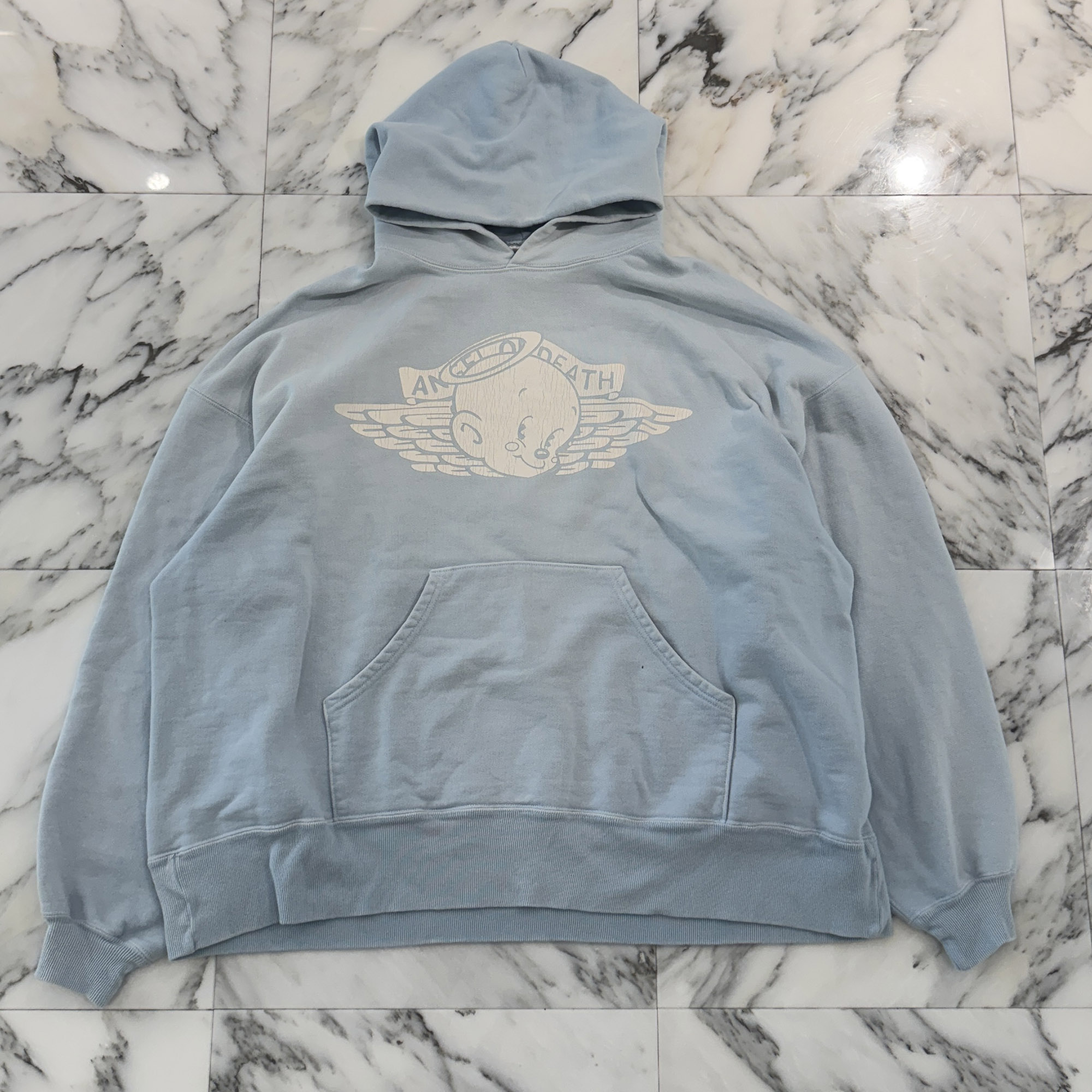 SAINT Mxxxxxx 2026SS Baby Michael Pullover Hoodie SM-MK8-0000-059 Size XXL セントマイケル ベイビーマイケル プルオーバーフーディ プルオーバーパーカー ダメージ加工 赤ちゃんデザイン 両面プリント ライトブルー×ホワイト サイズXXL【260708】【中古-B】|メメントスオンライン店
