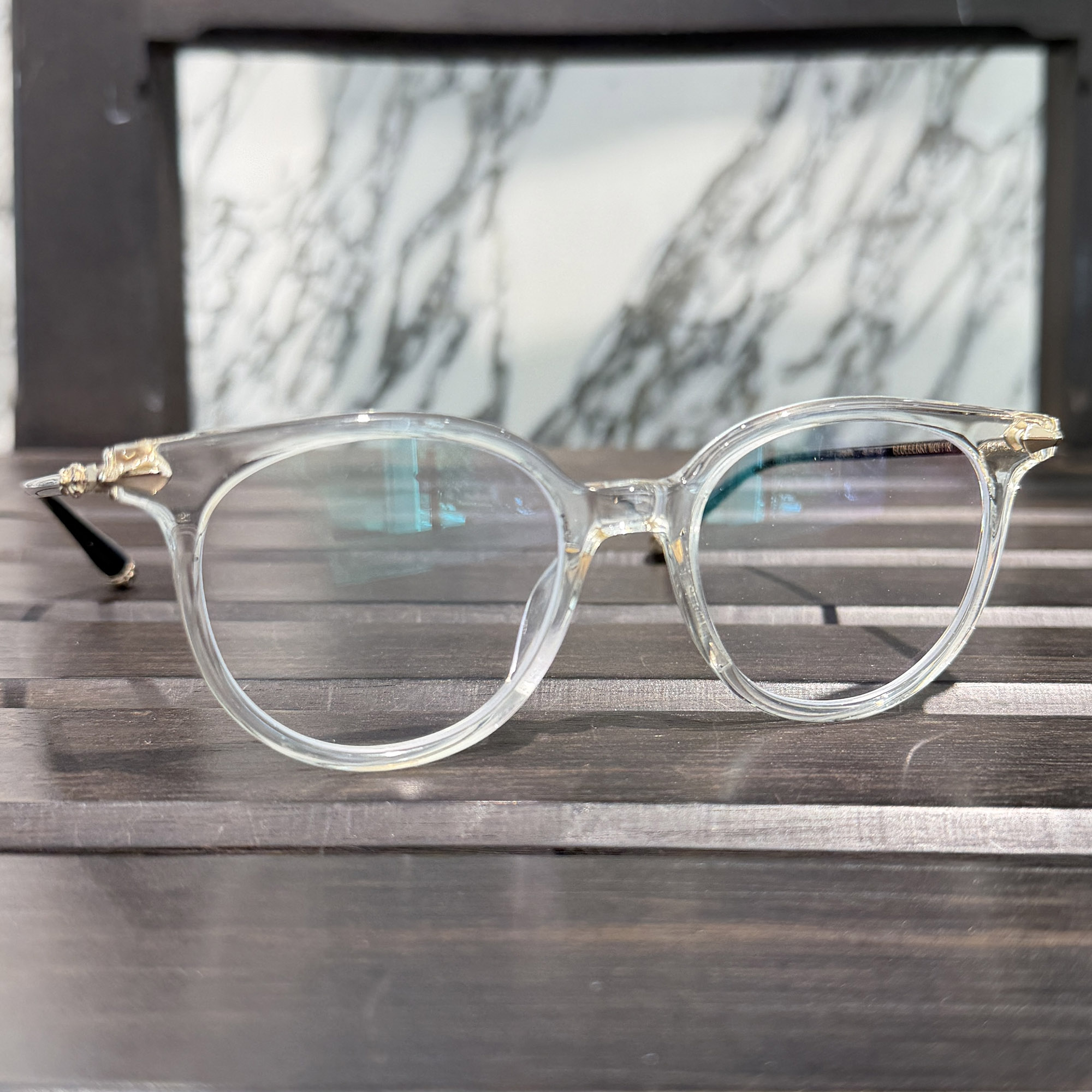 CHROME HEARTS BLUEBERRY MUFFIN Sunglasses Size 49□19-143 クロムハーツ ブルーベリーマフィン サングラス 眼鏡 伊達メガネ アイウェア フローラルクロス クロスボール クリア&times;ブラック&times;ゴールド サイズ49□19-143【260710】【中古-A】｜メメントスオンライン店 99,000円