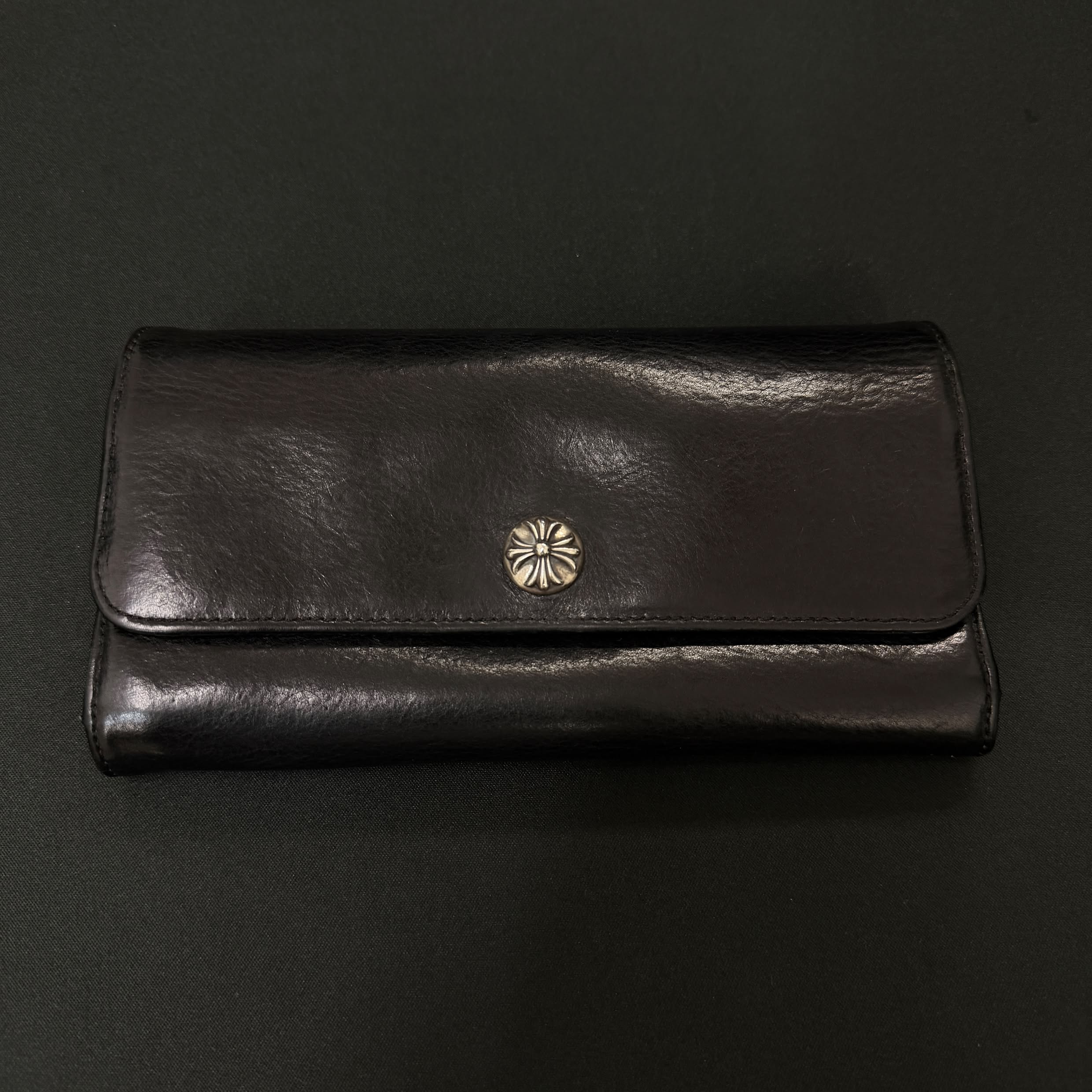 CHROME HEARTS Judy Cross Ball Wallet クロムハーツ ジュディ クロスボール ウォレット レザーウォレット 長財布 CHプラス スクロールロゴ シルバー925 ブラック【260717】【中古-B】｜メメントスオンライン店