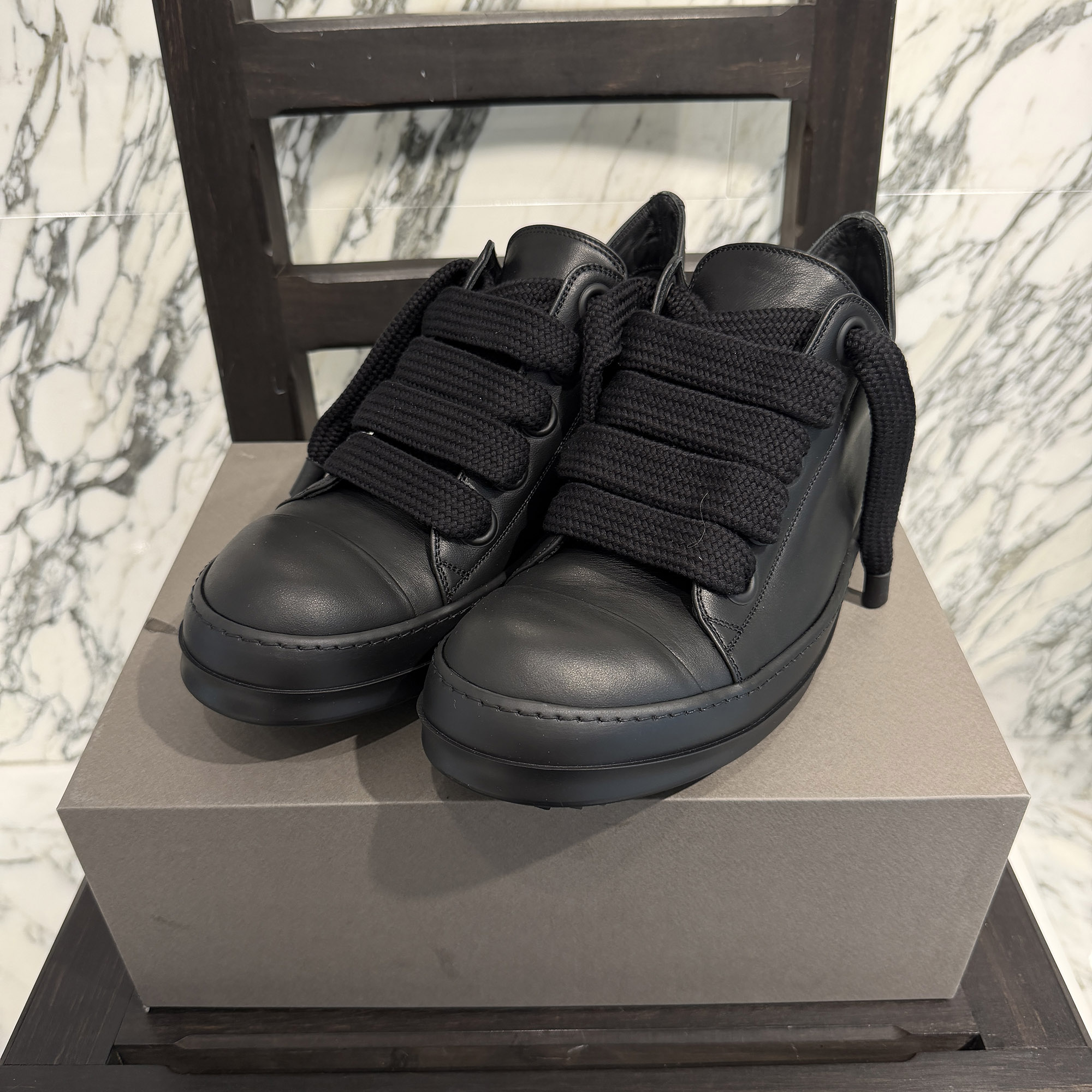 Rick Owens Lido Jumbo Lace Low Top Sneakers RU01D3893 Size 44 (約29cm) リックオウエンス リド ジャンボレース ローカットスニーカー 靴 レザースニーカー ラバー素材 素材切替 ジャンボレース ブラック サイズ44 (約29cm)【260725】【新古品】｜メメントスオンライン店