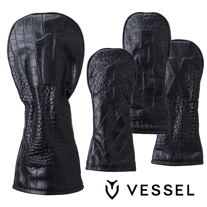 ベゼル VESSEL 頭顱取りまかなう 新色 CROC BLACK 本革製  HC1123 VESSEL LUX HEADCOVER クロコブラック