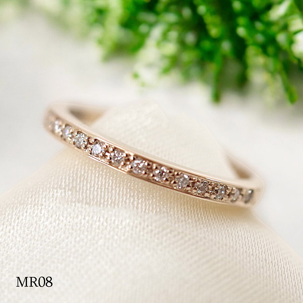 【MR08/PG】遺骨リング 結婚指輪との重ねづけに合うデザインMR08 　K18PG または K10PG ×ダイヤモンド