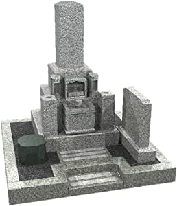 和型墓石（9寸）・スタンダード型Ｉ（正方形型外枠囲い石・墓誌付セット） 特級グレー御影石 スカイグレー 文字・花彫刻付き 納骨室付き 付属品付き 設置工事費込み