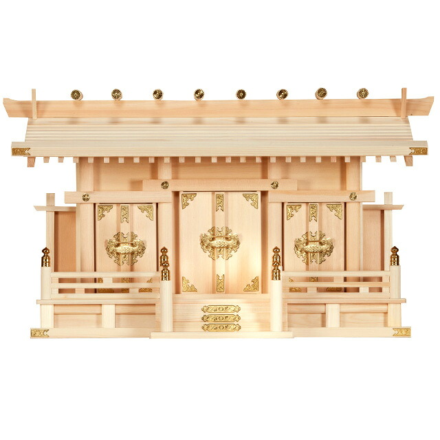 神棚 お宮（三社）【神棚 通し屋根三社造り】日本製 木曽ひのき 家庭 仕事 円満 オフィス｜メモリアル仏壇