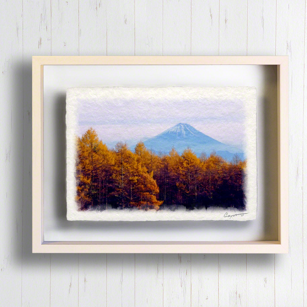 和紙の絵写真 額入り 71x56cm 運気が上がる絵 「富士山と黄葉の