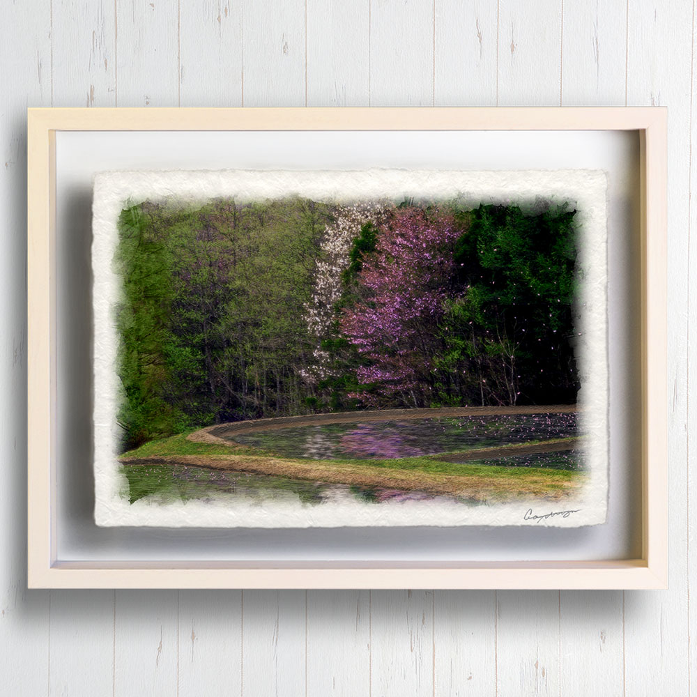 和紙 アート フレーム 83x63cm 花 春 ピンク 「新緑の中のコブシと山桜