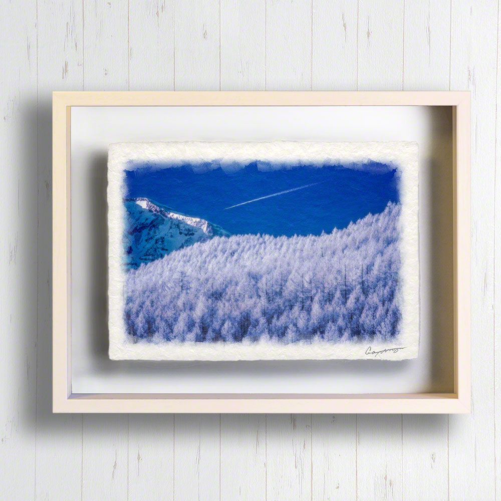 和紙の絵写真 額入り 38x27cm 絵画 風景画 冬 一万円 1万円 油絵 木