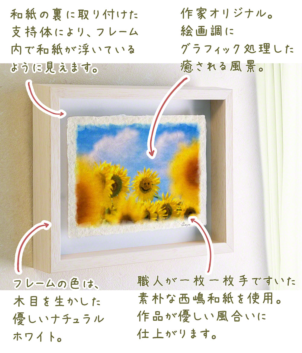 ニコニコ顔のヒマワリと淡い雲 71x56cm 風水 玄関 絵 絵画 インテリア おしゃれ 壁掛け 壁飾り アートパネル モダン 風景画 ポスター 安い購入