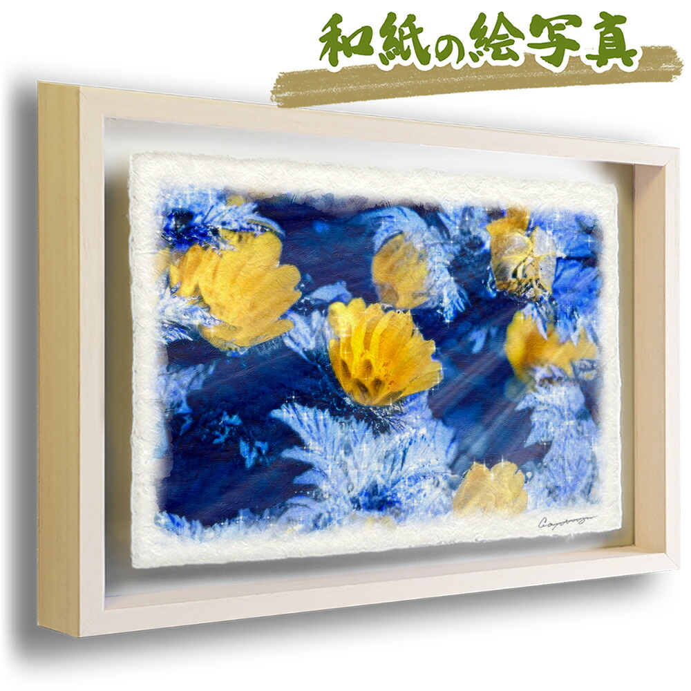 色移り有り-和紙の絵写真 額入り 53x38cm 春 花 赤 木 「梅園の紅白梅