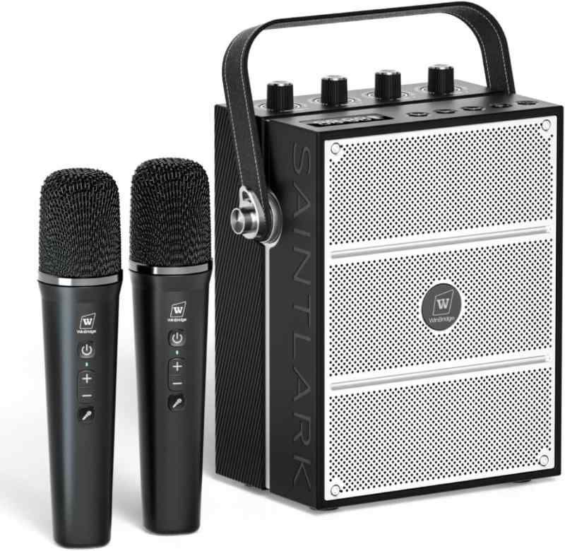 W WINBRIDGE 拡声器 ポータブルスピーカー ハンドマイク 2人同時使用 大音量 ハンズフリー拡声器 PAシステム エコー/AUX/USB/microSD対応 メガホン イベント/会議/指導/トレーニング/講座/学校行事な|メモリーショップ