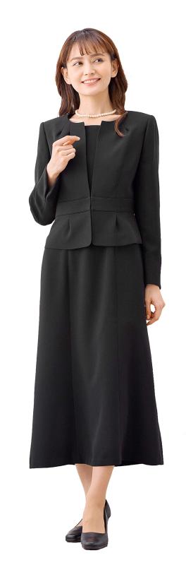 (マーガレット)m471 ブラックフォーマル ロング丈 喪服 前開き 洗える レディース スーツ アンサンブル 礼服|メモリーショップ