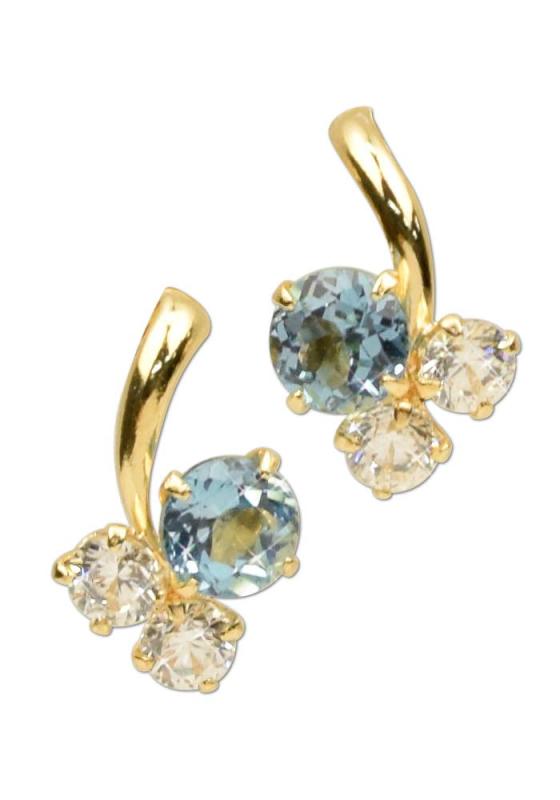 [四葉のクローバー] 18金 ピアス 18k ブルートパーズ キュービックジルコニア K18 イエローゴールド 天然石 11月 誕生石 (両耳用1ペア) レディース 女性 : Kk149｜メモリーショップ