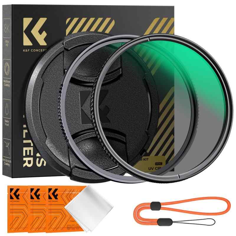 K&F Concept フィルターセット レンズ保護フィルター + CPLフィルター + レンズキャップ + クリーニングクロス(Nano-Xcel)|メモリーショップ