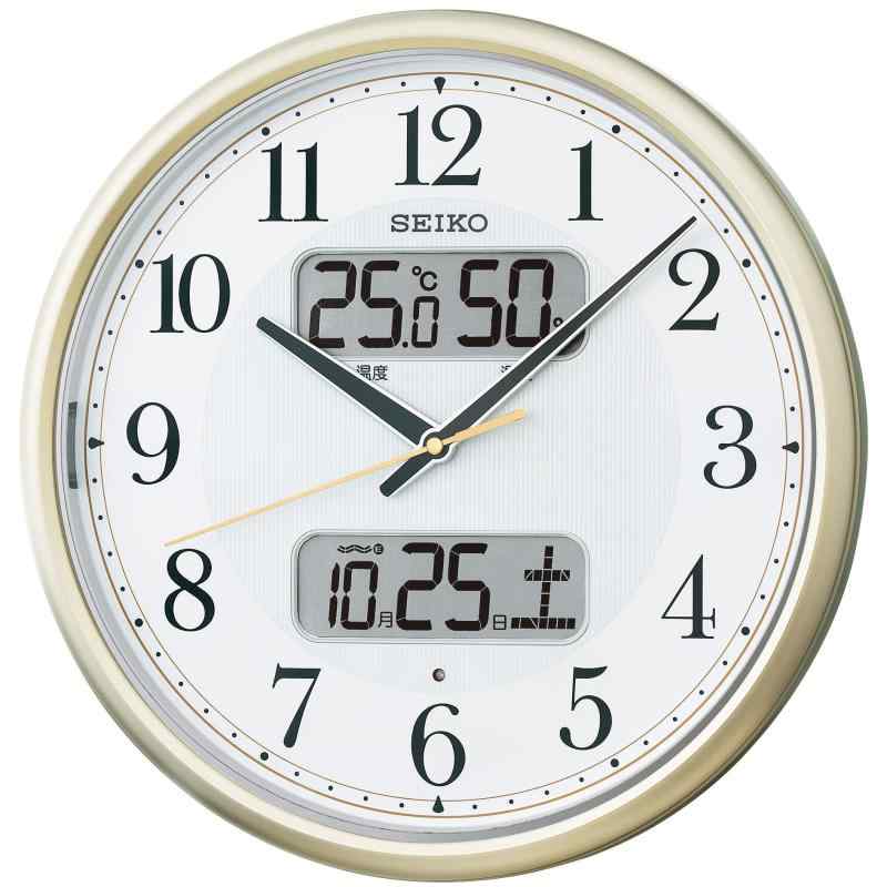SEIKO CLOCK(セイコークロック) カレンダー温湿度計つき自動点灯アナログ電波掛時計(薄金) KX384S|メモリーショップ