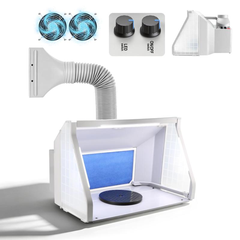 urlife 塗装ブース 2基強力ファン LED照明付き スプレーブース LEDとファンが独立して使え 明るさ&風量が無段階調整可 ペインティング 交換用フィルター1枚付属 折り畳み コンパクトに収納可|メモリーショップ