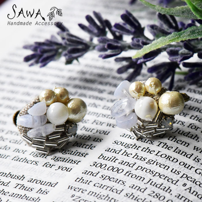 コットンパール 天然石のイヤリング Te P 22 ハンドメイド 手作り 作家 アクセサリー レディース ナチュラル ピアス 最安値挑戦