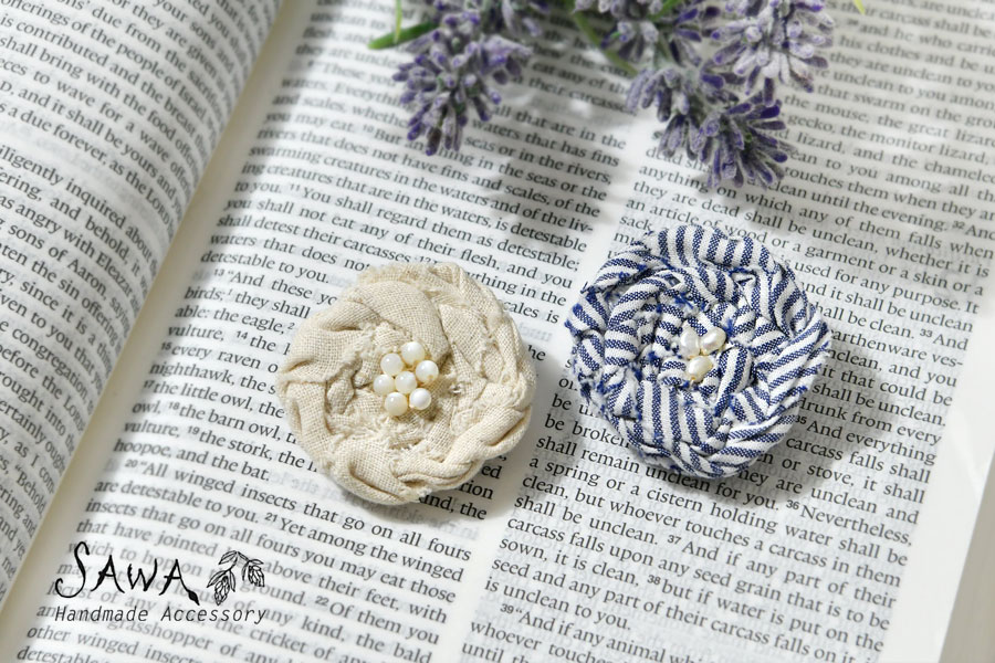 人気アイテム 布花 ブローチ Te Bro 32 アクセサリー レディース コサージュ おしゃれ ハンドメイド 手作り 花 フラワー 布 綿 麻 コットン リネン 真珠 パール 無地 ストライプ ギフト プレゼント Bagochile Cl