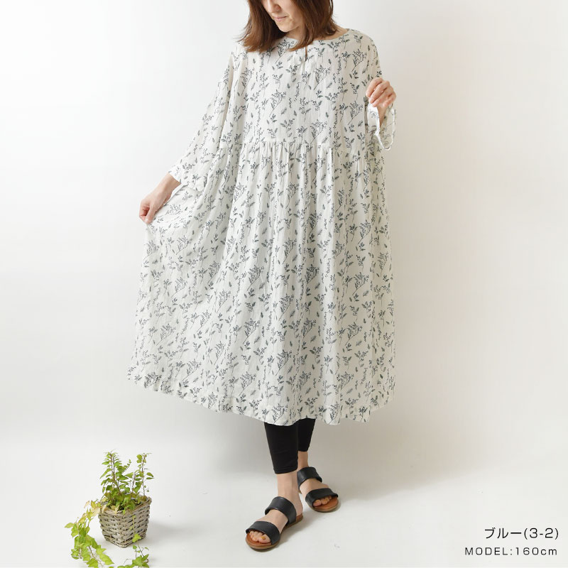 コットン ミモザ プリント ワンピース k レディース 春 夏 ゆったり 花柄 北欧 大人可愛い ナチュラル 服 シンプル おしゃれ ブランド 上品 ナチュラン 人気 30代 40代 50代 高評価