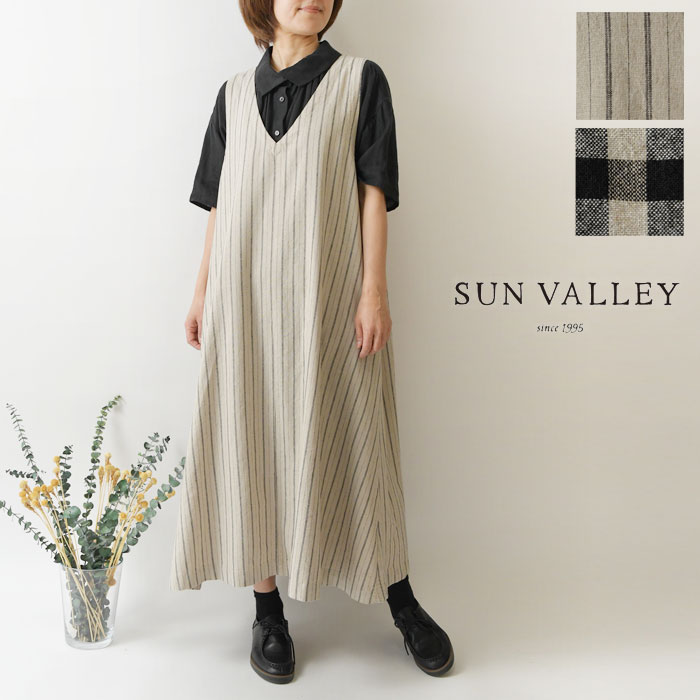 ＊【10%OFFクーポン対象商品】【SUN VALLEY サンバレー】コットン リネン 平織 Vネック ノースリーブ ワンピース (sk2038263) レディース 春 夏 ゆったり Aライン フレア 重ね着 ナチュラル 服 新作 シンプル おしゃれ コーディネート 人気 30代 40代 50代 60代