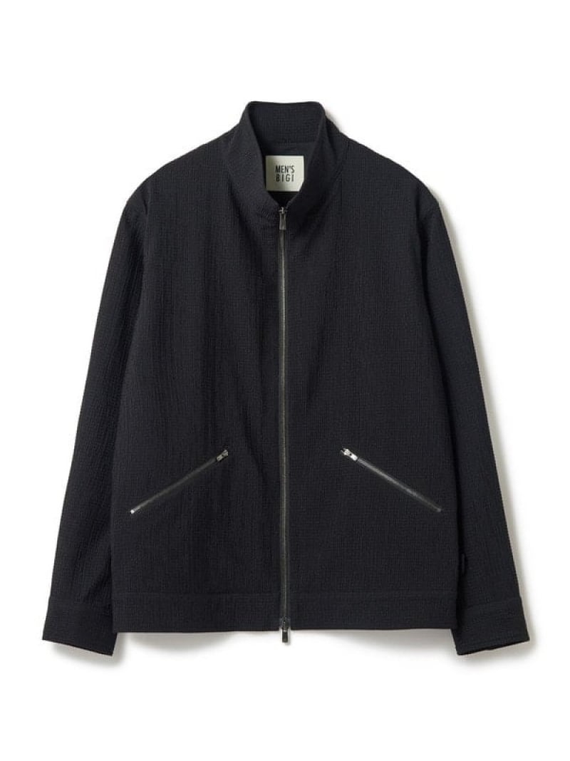 ライトサッカー スタンドカラーブルゾン＜ストレッチ/通気性＞ MEN'S BIGI メンズ ビギ ジャケット・アウター ブルゾン・ジャンパー ブラック【送料無料】[ Fashion]