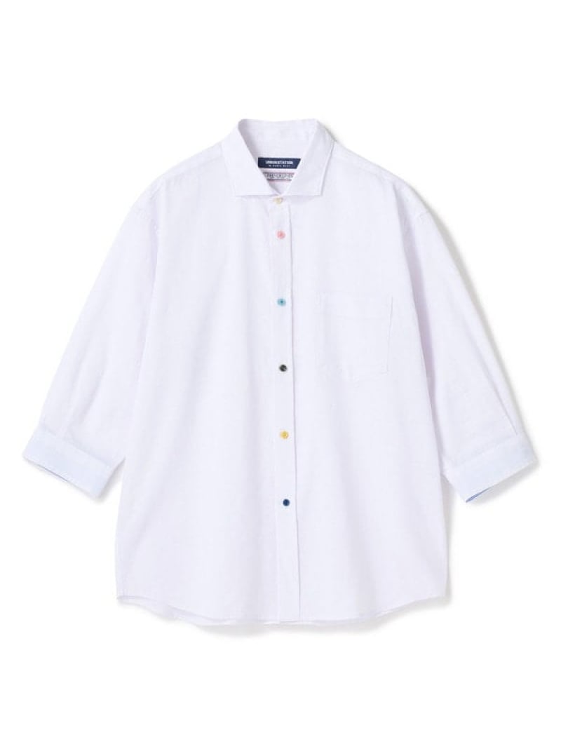 【SALE／10%OFF】【COOLMAX】フレンチリネン7分袖シャツ＜マシンウォッシャブル・通気性＞ UNION STATION メンズ ビギ トップス シャツ・ブラウス ブラウン ネイビー ホワイト グリーン ブルー ピンク【RBA_E】【送料無料】[ Fashion]