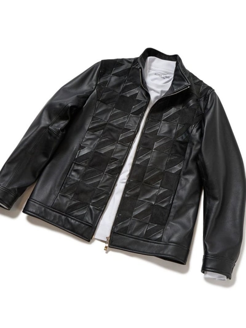 【SALE／30%OFF】クロームタンニングレザー千鳥格子コンビジャケット MEN'S BIGI メンズ ビギ ジャケット・アウター ライダースジャケット ブラック【RBA_E】【送料無料】[ Fashion]