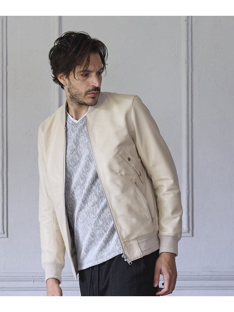 【SALE／20%OFF】ラムセミネイキッドレザーボンバージャケット RATTLE TRAP メンズ ビギ ジャケット・アウター ミリタリージャケット ベージュ【RBA_E】【送料無料】[ Fashion]