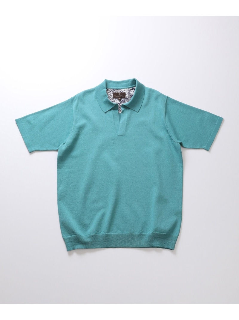 【SALE／50%OFF】LIBERTYプリントスキッパーニットポロシャツ MEN\u0027S BIGI メンズ ビギ トップス スポーツシャツ 黒いこと ベージュ【RBA_E】【貨物輸送無料】[ Fashion]