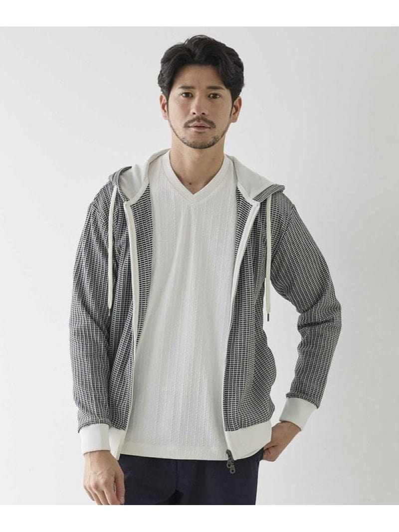 【SALE／50%OFF】ニットジャガードZIPパーカ UNION STATION メンズ ビギ トップス パーカー・フーディー グレー ホワイト【RBA_E】【送料無料】[ Fashion]