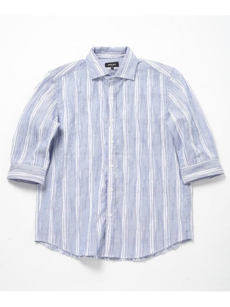 【SALE／30%OFF】変形タックサッカーストライプ7分シャツ MEN'S BIGI メンズ ビギ トップス シャツ・ブラウス ブルー ネイビー【RBA_E】【送料無料】[ Fashion]