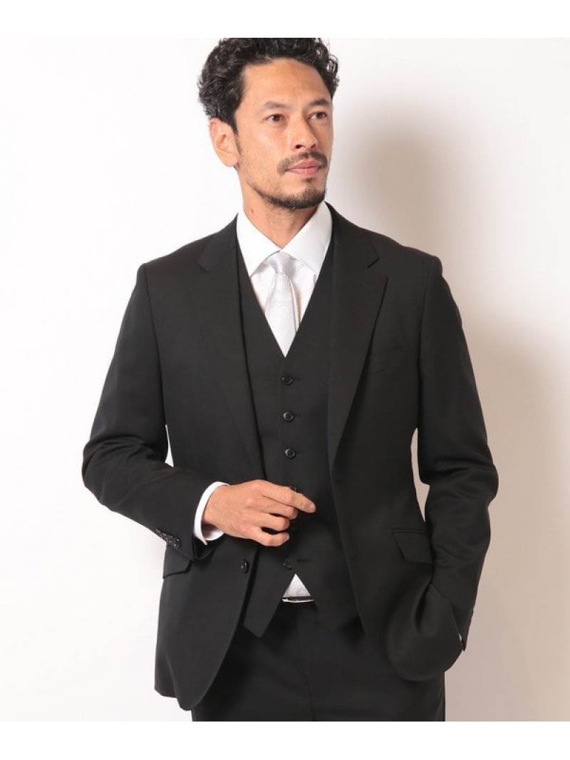 【スリーピース対応】サージ綾ブラック無地スーツセットアップ MEN'S BIGI メンズ ビギ スーツ・フォーマル セットアップスーツ ブラック【送料無料】[ Fashion]