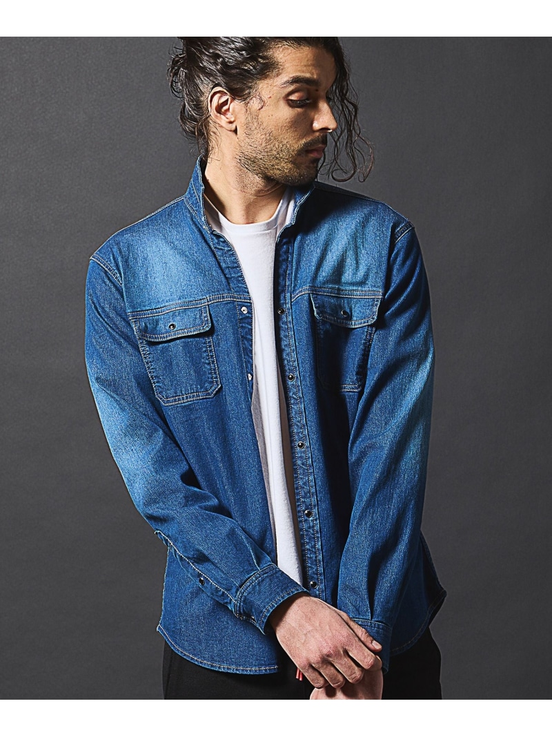 デニムスタンドカラーシャツ RATTLE TRAP メンズ ビギ トップス シャツ・ブラウス ブルー【送料無料】[ Fashion]｜MENS BIGI／メンズビギ
