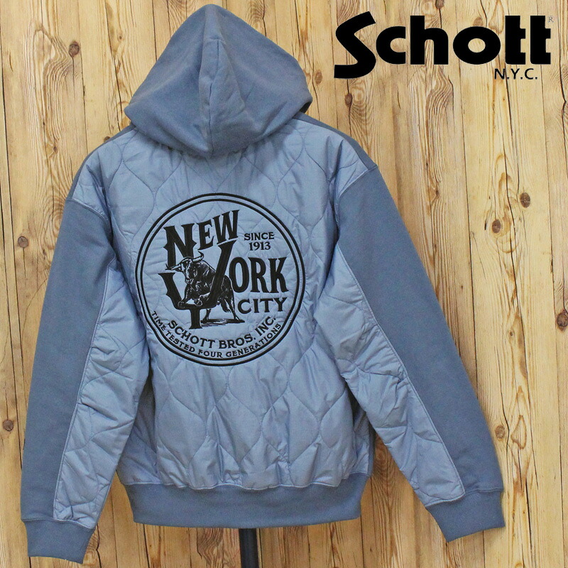送料無料 Schott ショット キルティング コンビ ジップパーカー QUILTED COMBI. ZIP HOODED 782-5231006 トップス ブランド