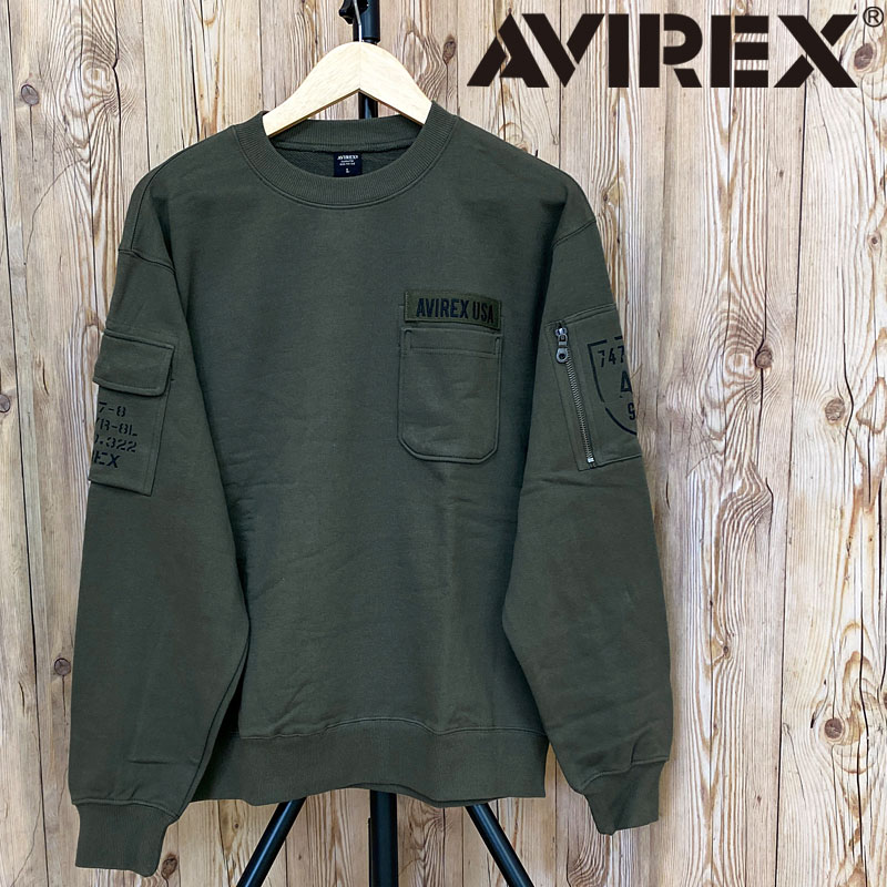 貨物輸送無料 AVIREX アヴィレックス FATIGUE 労働者の一団のど首 汗水 783-3932004 ファティーグ 汗水 プルオーバー 隠し付き添い人 調教師 FATIGUE SWEAT SHIRTS アビレックス メンズ 長袖 トップス MC