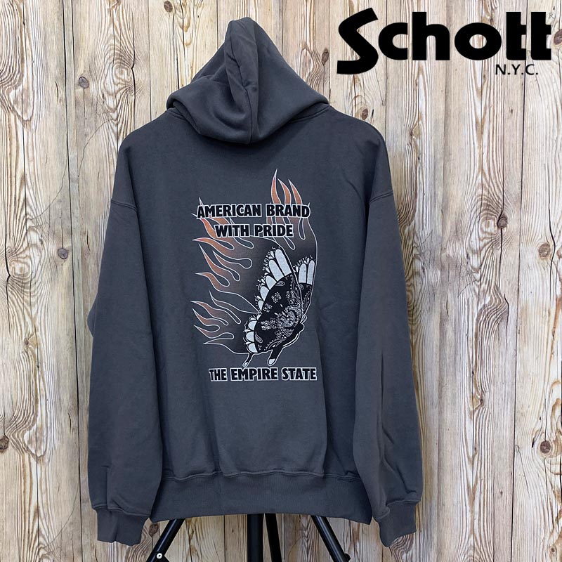 送料無料 Schott ショット HOODED SWEAT FIRE BUTTERFLY プルパーカー スウェット 裏毛 782-3231005 メンズ ブランド MC