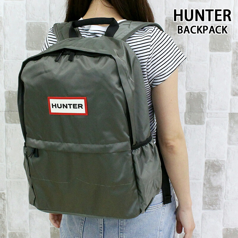 貨物輸送無料 HUNTER 山立ち ロゴタイプ一皿 オリジナルナイロンバックパック 男女兼用 御徒面子 鞄 背嚢 デイパック 耐水 メンズ レディース UBB6028KBM 差し上げ物 差し上げ物