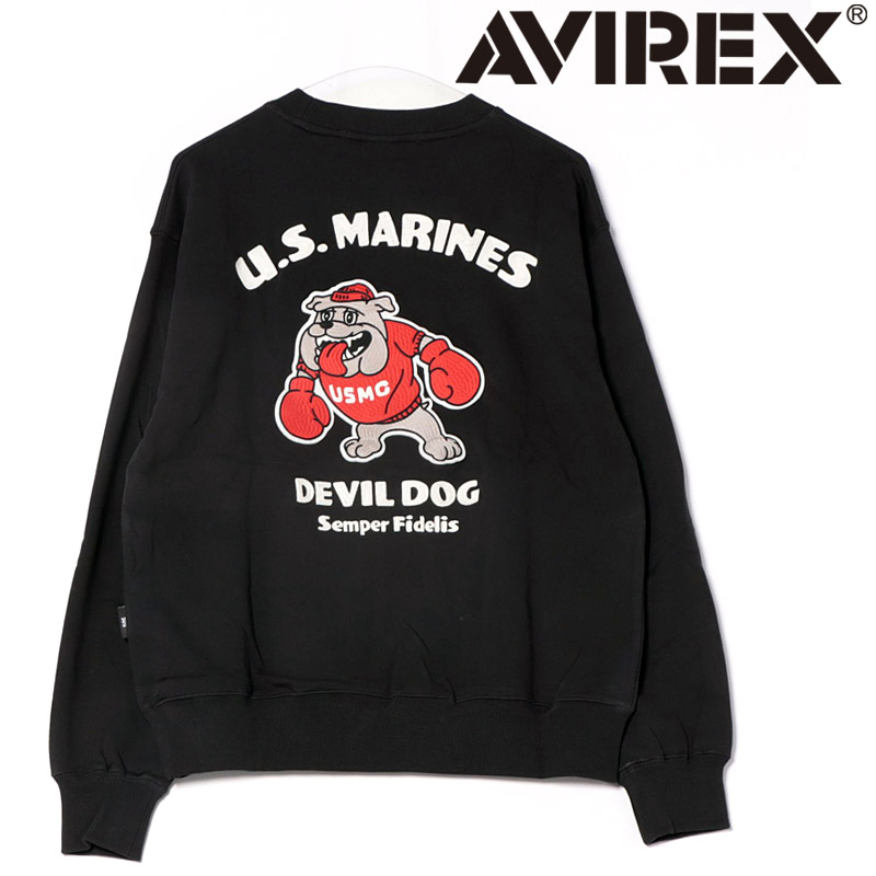貨物輸送無料 AVIREX アヴィレックス USMC BULLDOG CREWNECK SWEAT 783-5232005 クルーネックスウェット ブルドッグ 裏毛 調教師 メンズ 長袖 トップス アビレックス