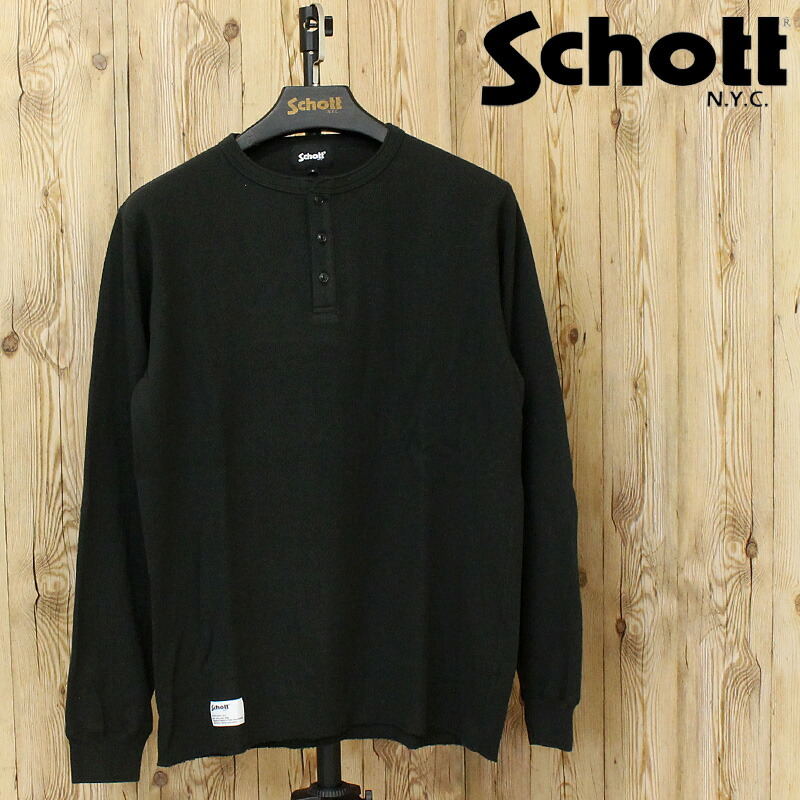 貨物輸送無料 Schott 打つこと HONEYCOMB WAFFLE HENRY NACK T-SHIRT 782-5930007 ハニカムワッフル ヘンリーのど首 長袖ティーシャツ メンズ ロンT 綿 綿織物 トップス ブランド名 ネコポス