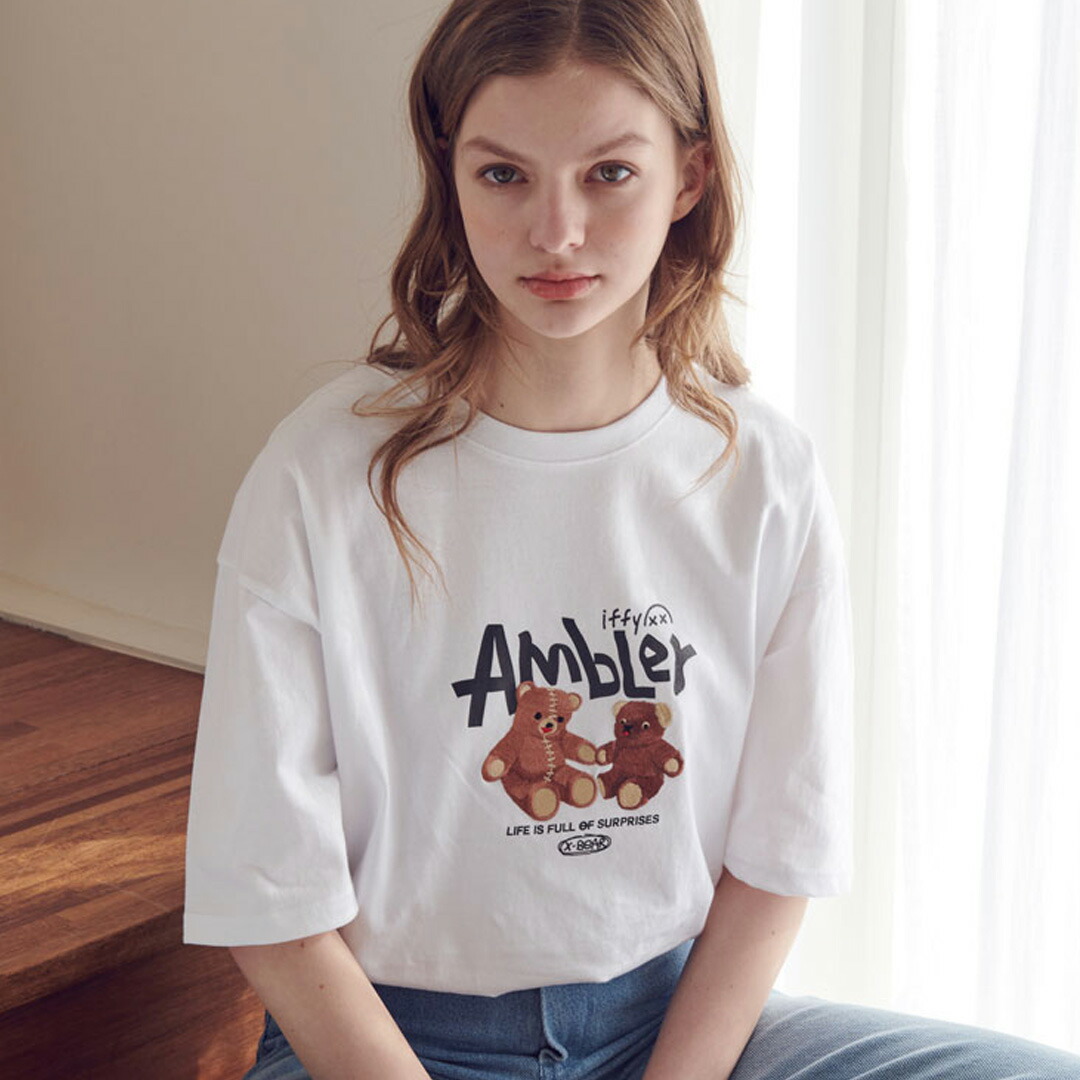 楽天市場 Ambler エムブラー テディtシャツ 全3色 あす楽対応 韓国 韓国ブランド 韓国ファッション トップス Tシャツ ロゴ クマ ベア 原宿 ストリート 白 黒 ピンク ホワイト ブラック Daese Tokyo By Agem