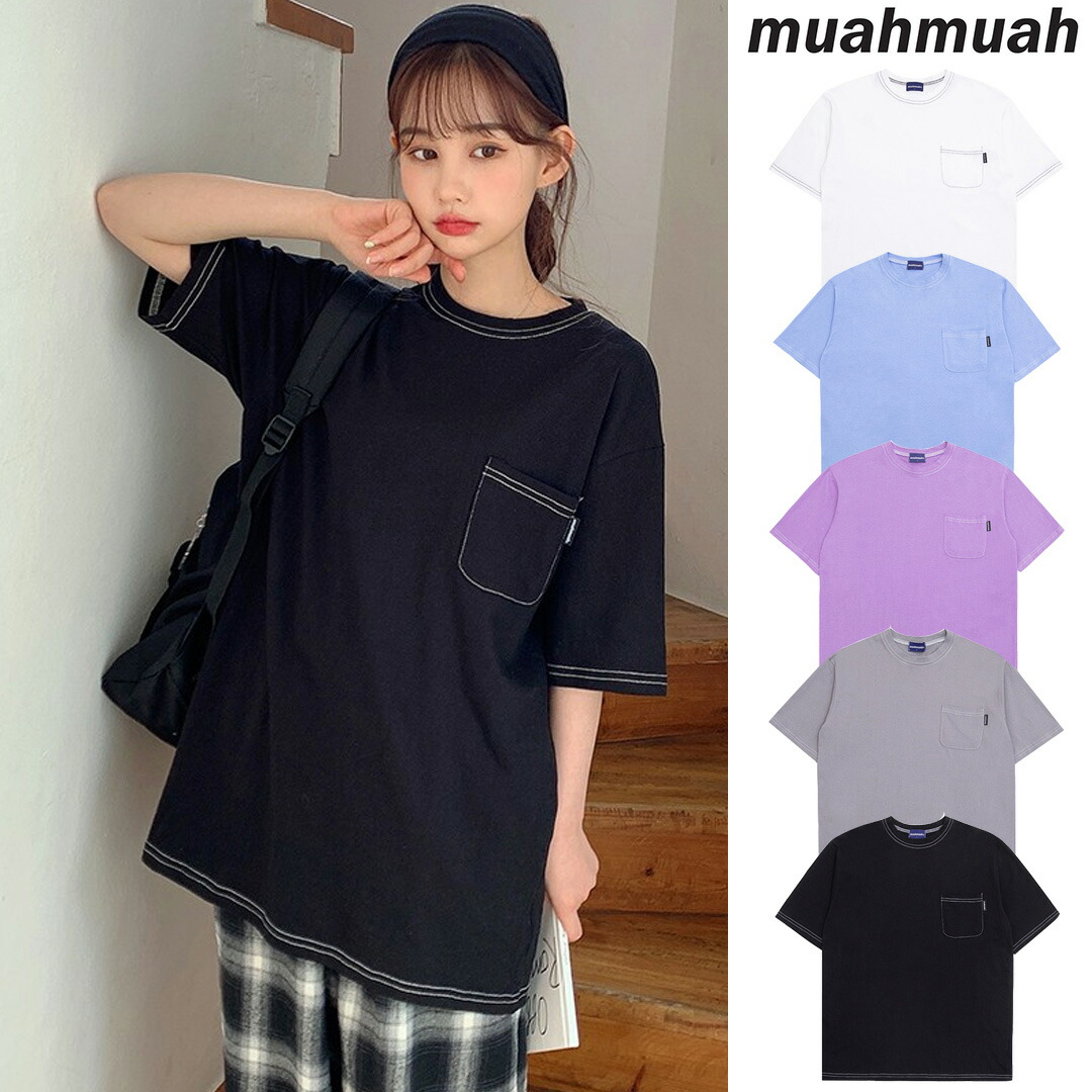 Muahmuah ムーアムーア 正規品 ステッチポケット Tシャツ 全5色ムアムア 韓国 韓国ブランド 韓国ファッション トップス 半袖 ロゴ レディース 服 女子 女性 ストリート 夏 格安saleスタート