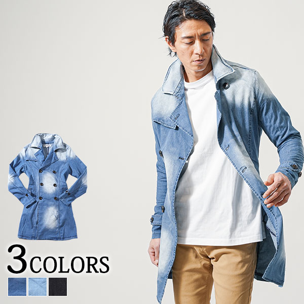 春 コート トレンチコート アウター メンズ スタンドカラーコート メンズコート 40代 50代 ファッション メンズファッション 春アウター 春服 デニムコート デニム デニムジャケット 立ち襟 ジャケット ストレッチ ちょいワル イケオジ デニム生地 メンズ春物アウター