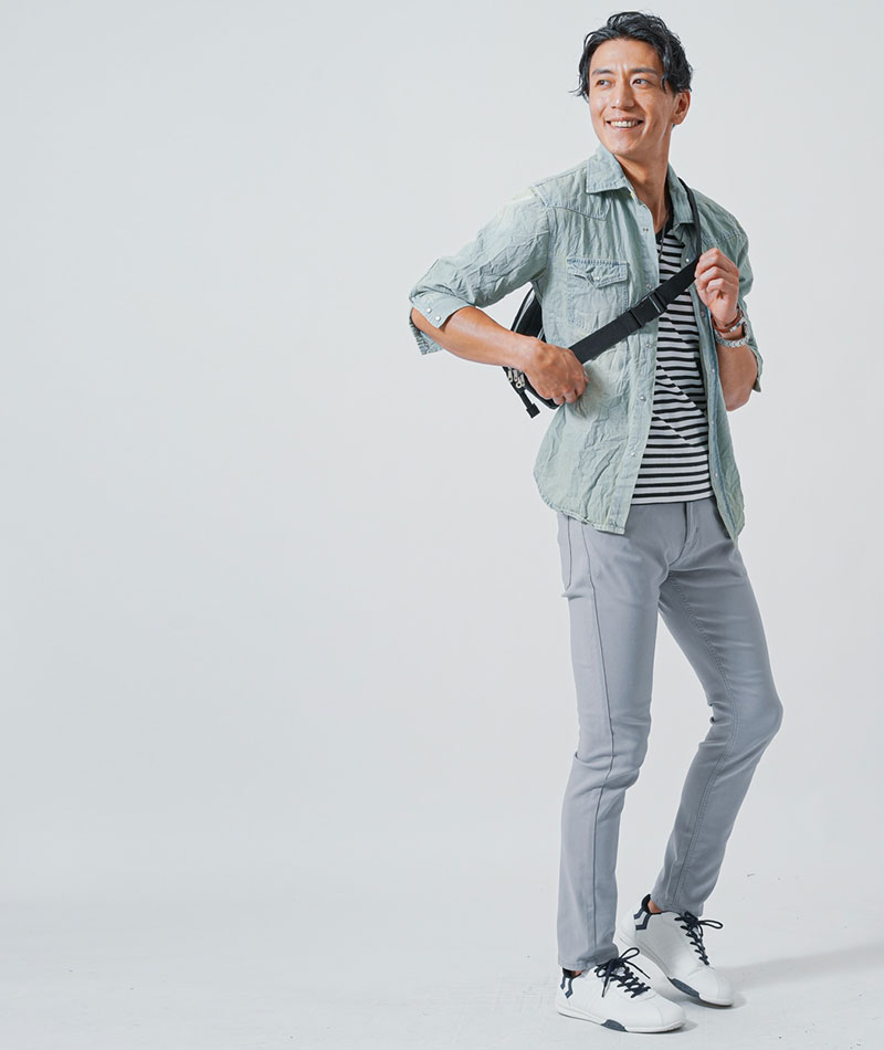 デニムシャツ メンズ カットソー チノパン セット 半袖 ス 7分袖 ボーダー デニムシャツ メンズ カットソー チノパン セット 半袖 ス 7分袖 ボーダー