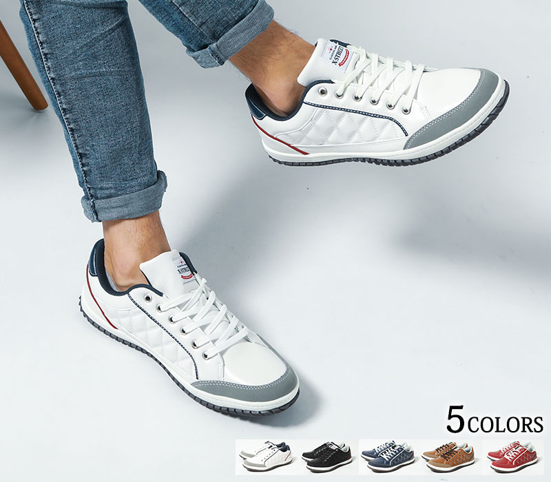 スニーカー メンズ シューズ レースアップ 軽量 キルティング 合成皮革 Puレザー ショート 春 夏 秋 冬 靴 ワンマイルウェア 30代 40代 50代 Napierprison Com