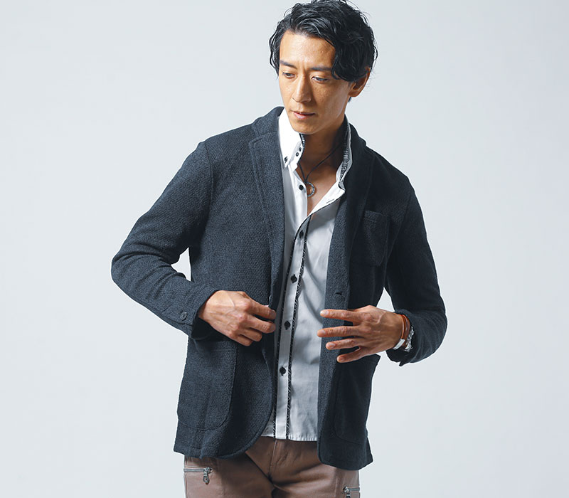 テーラードジャケット メンズ アウター ジャケット ニット畦網 ビジカジ 長袖 秋 冬 服 30代 40代 50代 Kuechen Ly